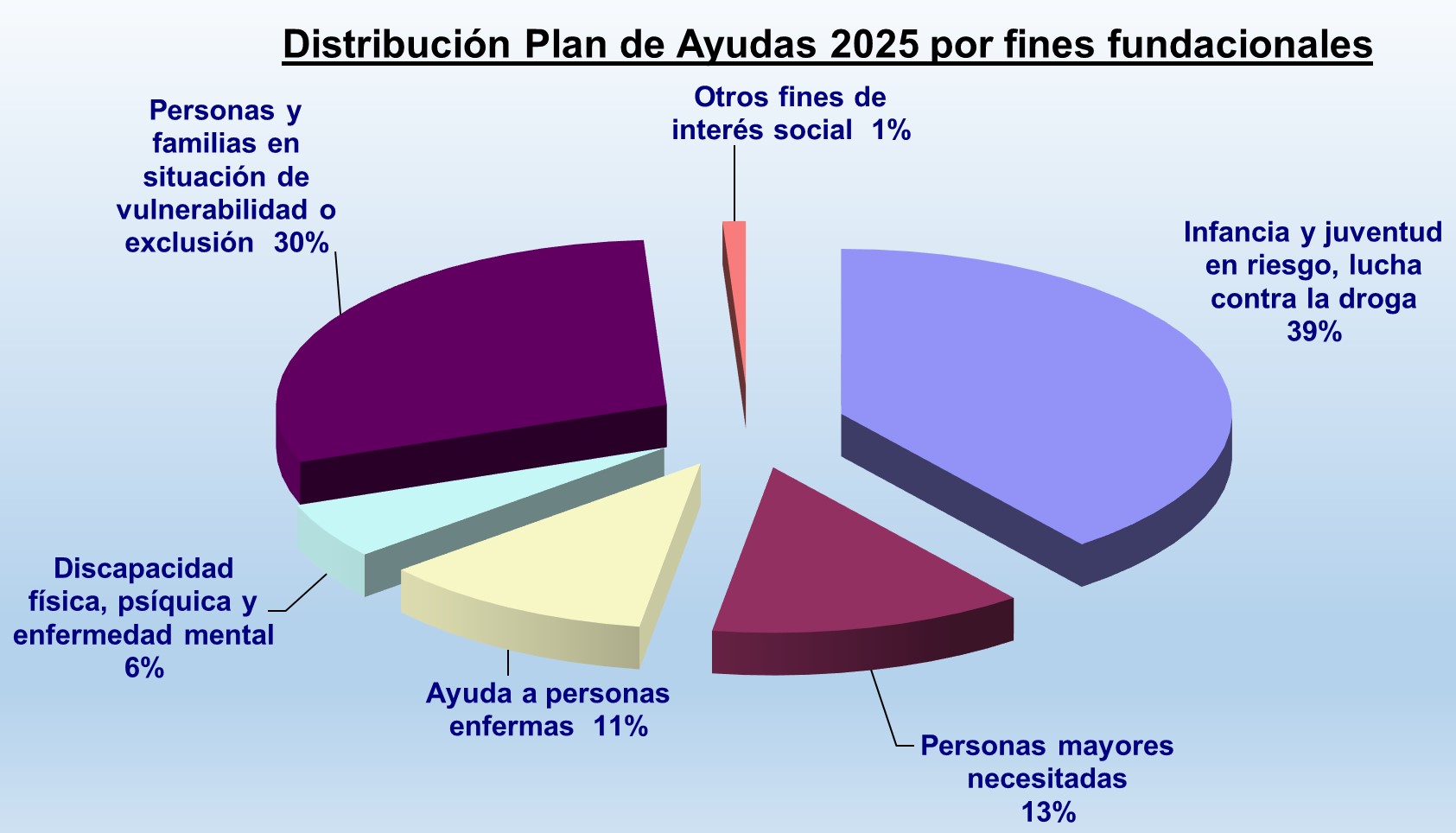 Distribución de acción social de 2025 por fines fundacionales